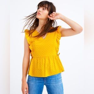 Madewell Side-Tie Ruffle Peplum Top in Polka Dot
